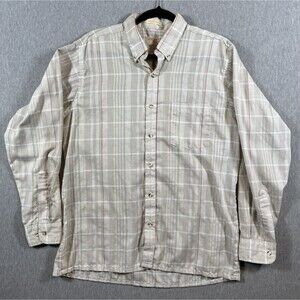 The Fox Collection Men's L Button Down Shirt Plaid Beige Red Green Long Sleeve